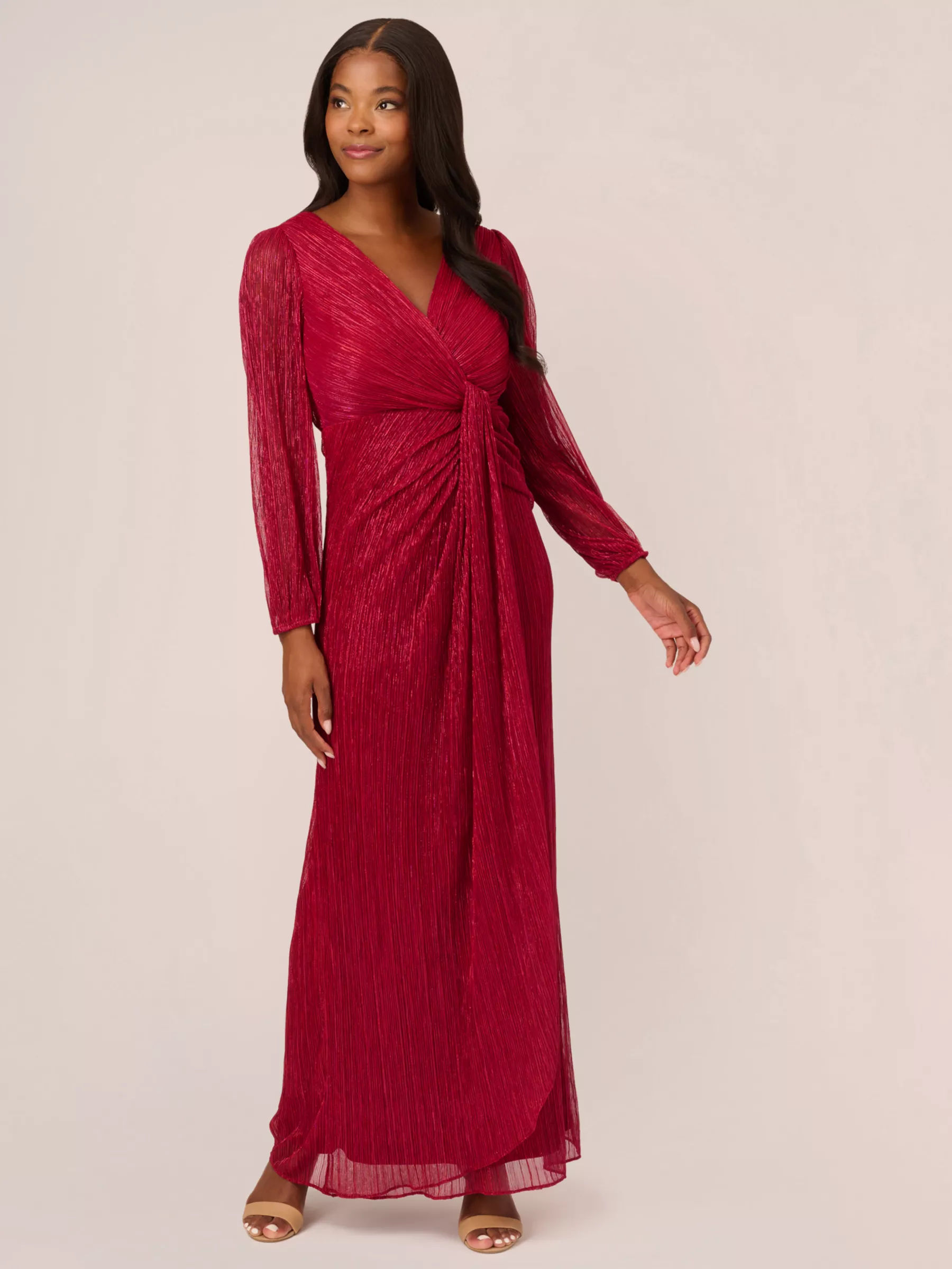 Adrianna Papell Metallic Mesh Draped Maxi Dress Scarlet 249.00