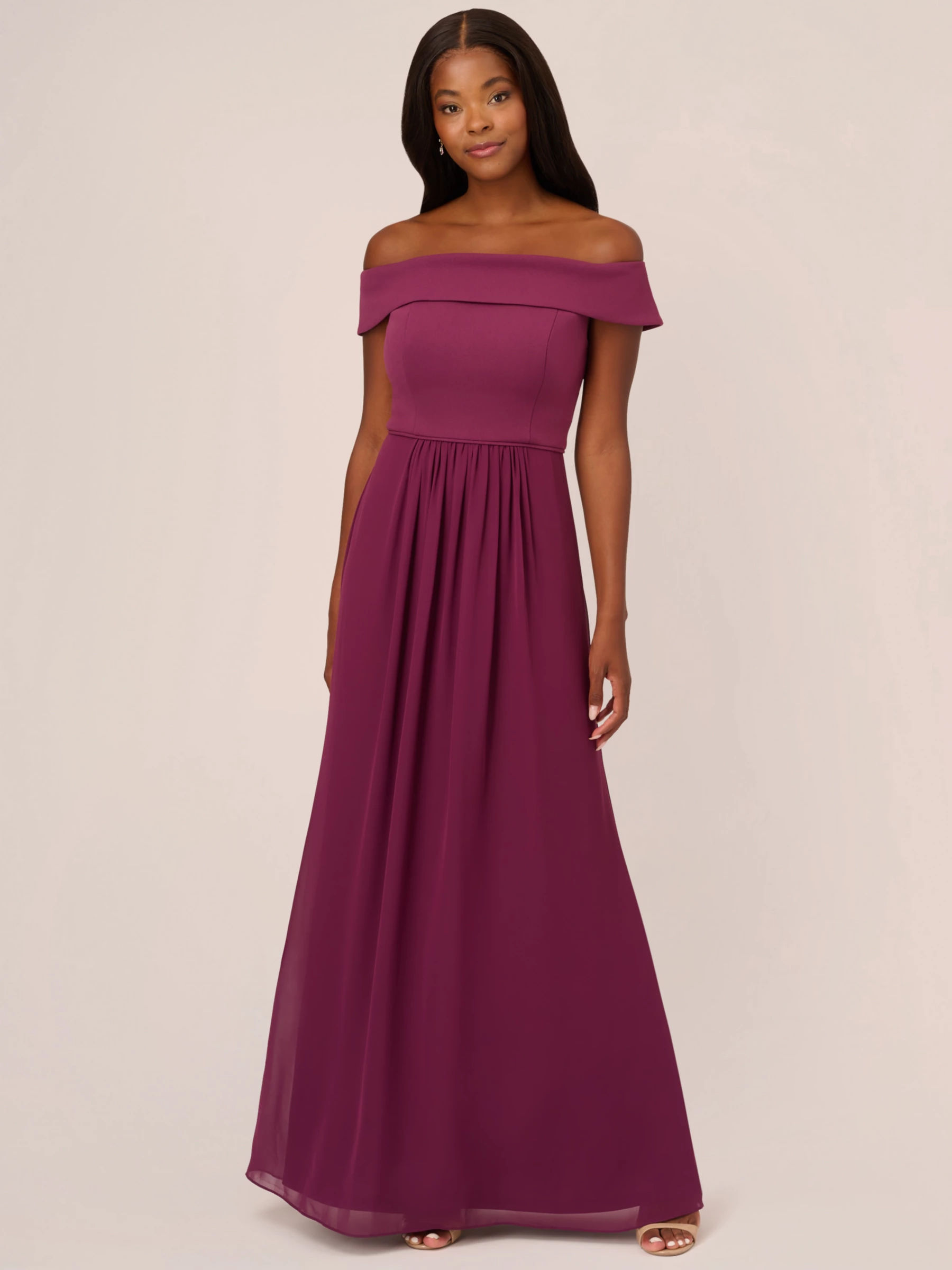 Adrianna Papell Off Shoulder Crepe Chiffon Maxi Dress Cassis