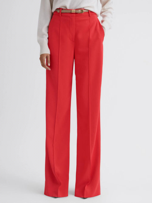 Reiss Marina Wide Leg Trousers, Pink, 6