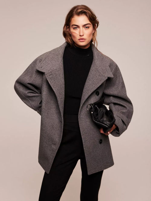 Mint Velvet Textured Wool Blend Long Coat, Grey at John Lewis & Partners