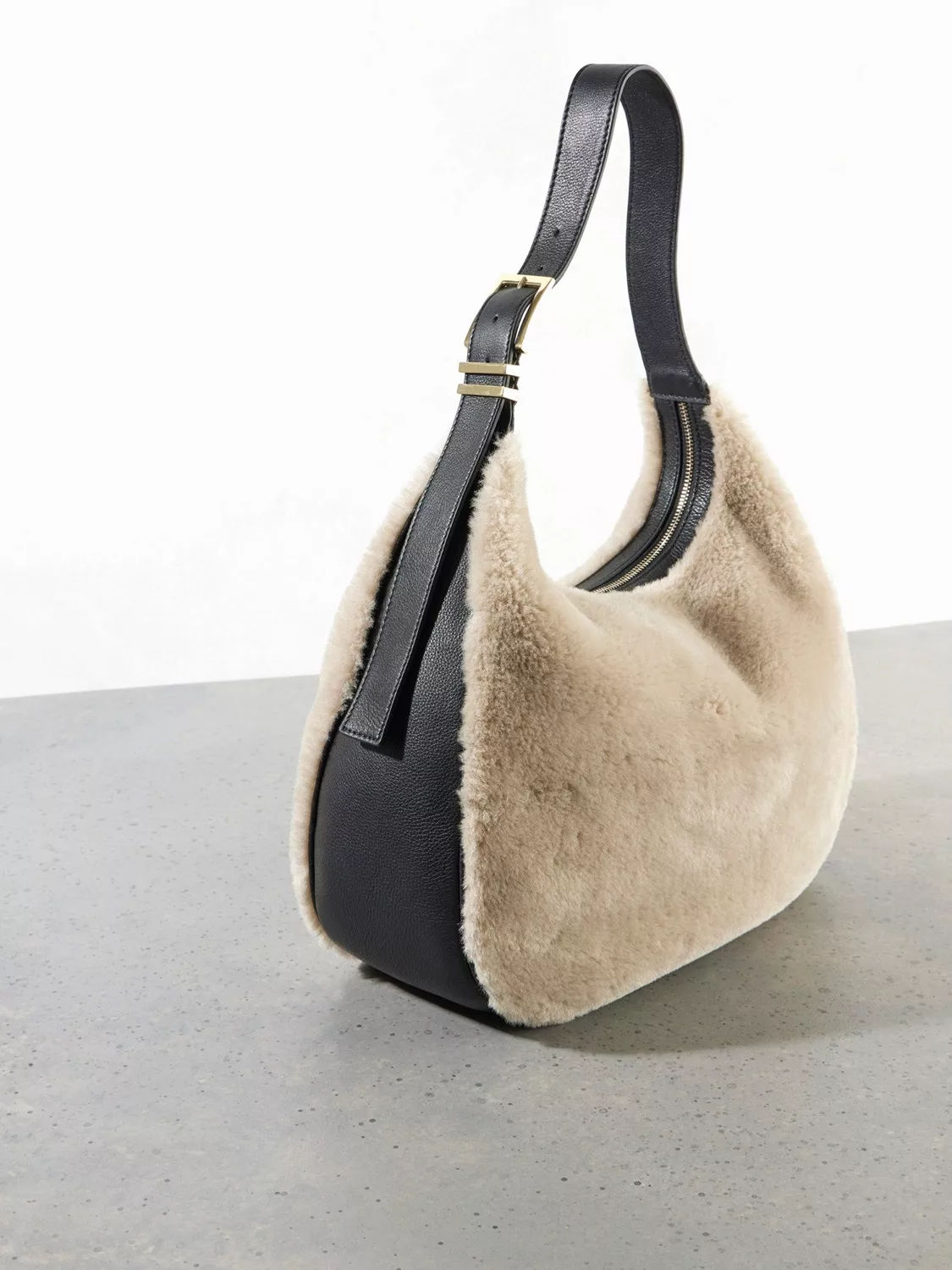 Mint Velvet Faux Fur Shoulder Bag Natural Black 149.00