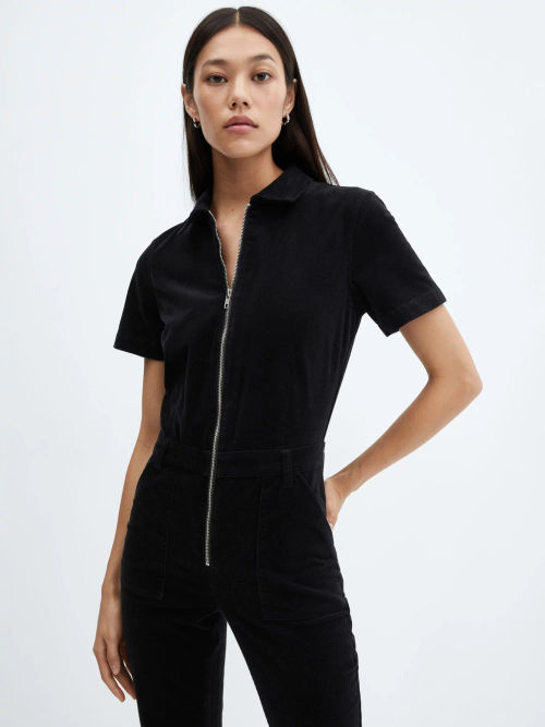 Whistles Josie Zip Front Jumpsuit, Black at John Lewis & Partners