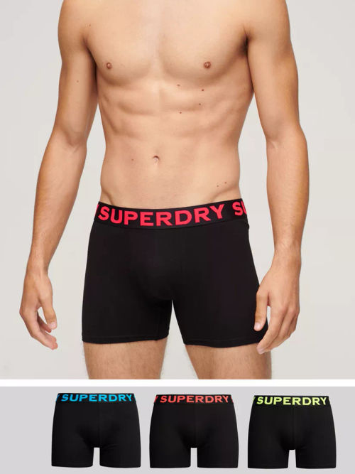 Superdry Organic Cotton Boxers, Pack of 3, Black/Neon