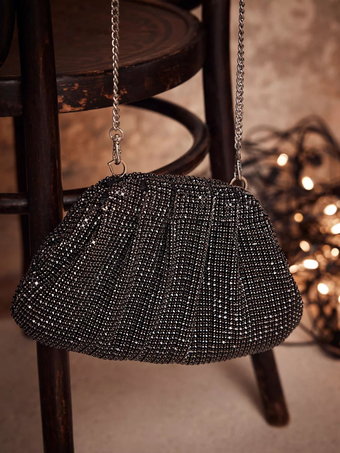 Mint Velvet Metal Diamante Clutch Bag Grey Gunmetal 99.00