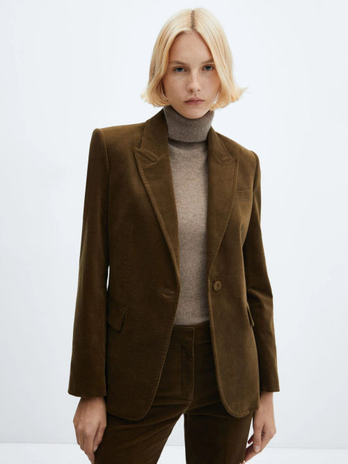 Mango Charlotte Houndstooth Blazer, Brown at John Lewis & Partners