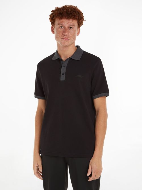 Calvin Klein Slim Fit Plain Embroidered Logo Long Sleeve Polo Shirt, Black  at John Lewis & Partners