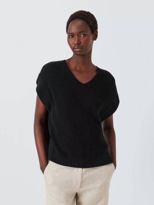 John Lewis ANYDAY Plain Ribbed Vest Top, Black at John Lewis & Partners