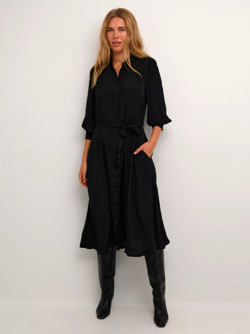 KAFFE Sara 3/4 Sleeve Mini Dress, Deep Black at John Lewis & Partners