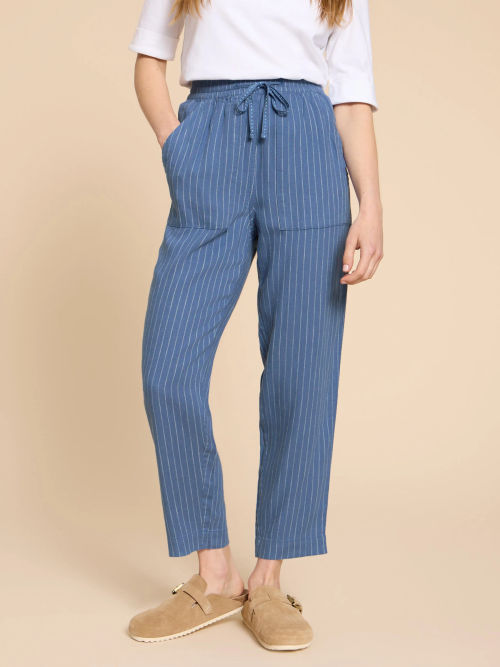 Pure Collection Cotton Stretch Trousers, Navy at John Lewis & Partners