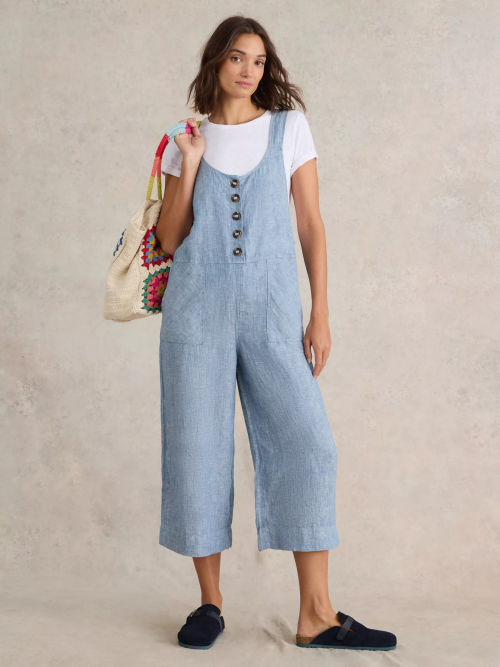 White Stuff Daphne Cotton Dungarees, Pure Black