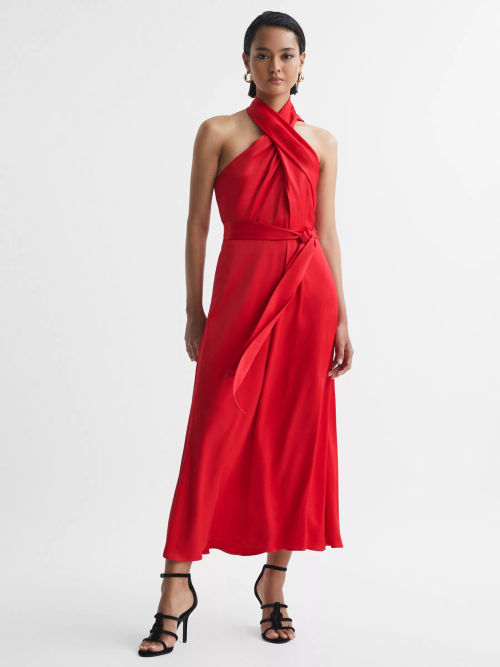 Reiss Evelyn Fitted Halter Neck Midi Dress