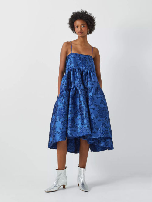 Sister Jane Miro Floral Jacquard Tiered Cami Dress, Blue, £175.00