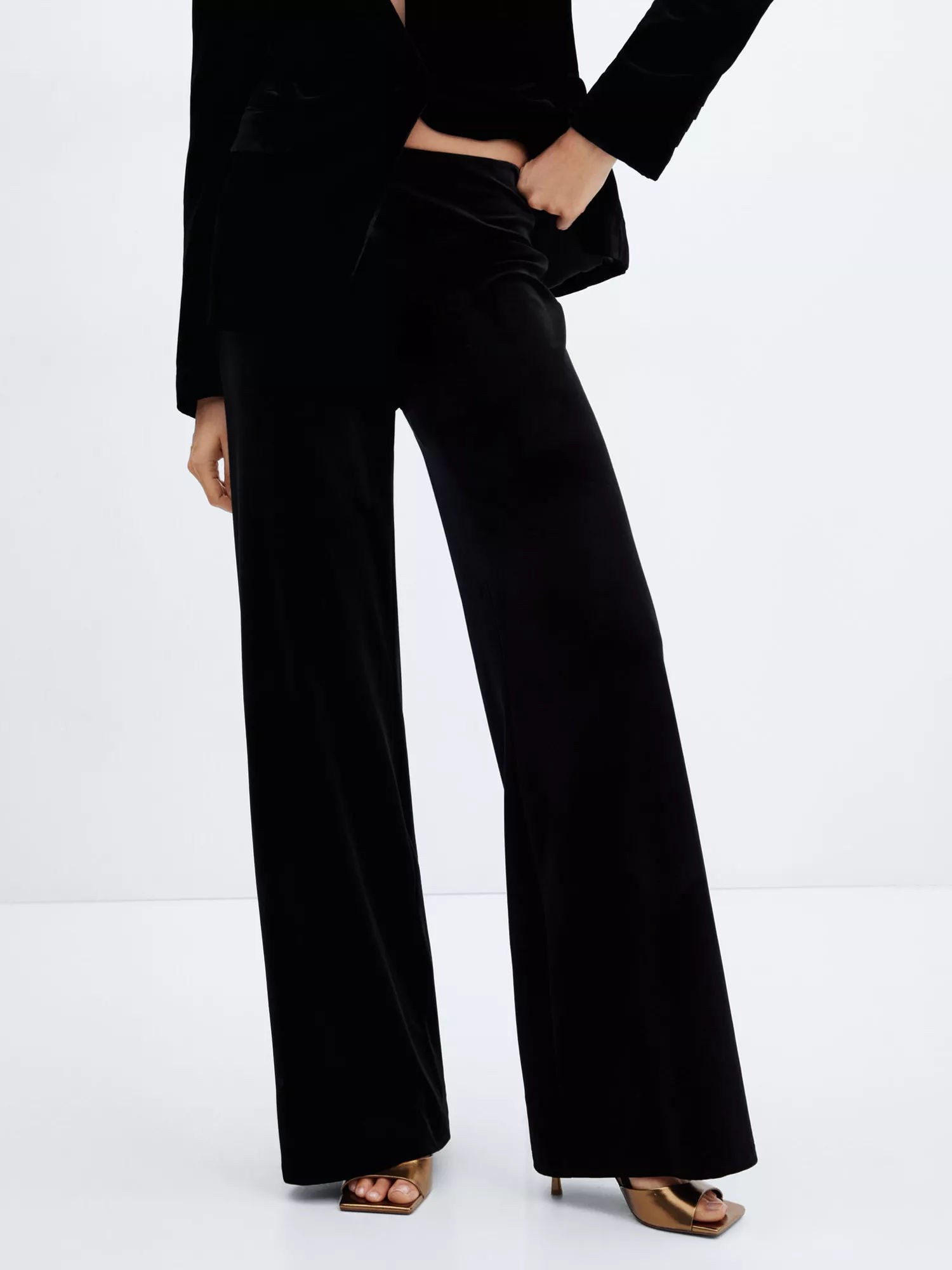 Mango Rib Velvet Palazzo Trouser | Oxendales