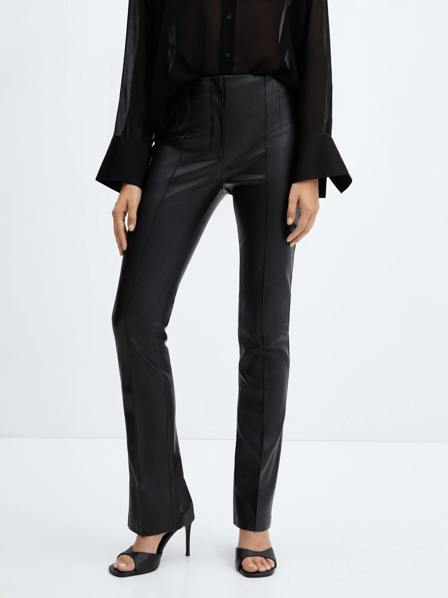 Leather-effect trousers with belt - Women | Mango USA