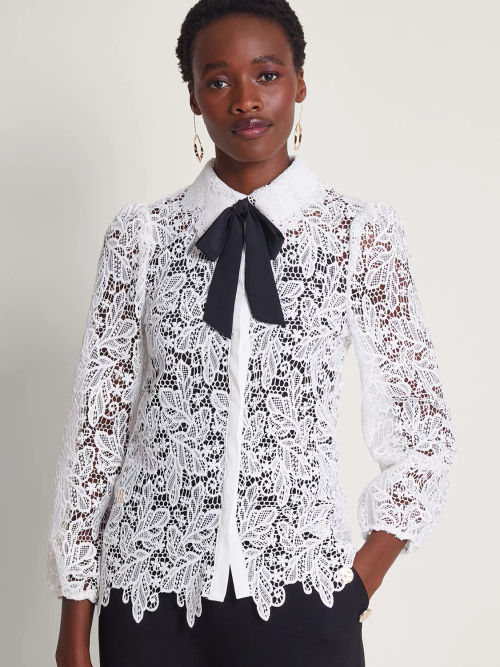 Monsoon Farah Floral Embroidered Blouse, Black at John Lewis & Partners