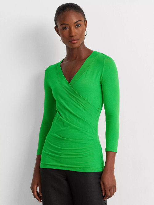 Lauren Ralph Lauren Alayja 3/4 Sleeve Wrap Jersey Top, Green Topaz, £89.00