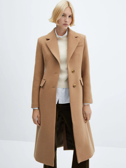 Mango Picarol Wool Blend Coat, Khaki at John Lewis & Partners