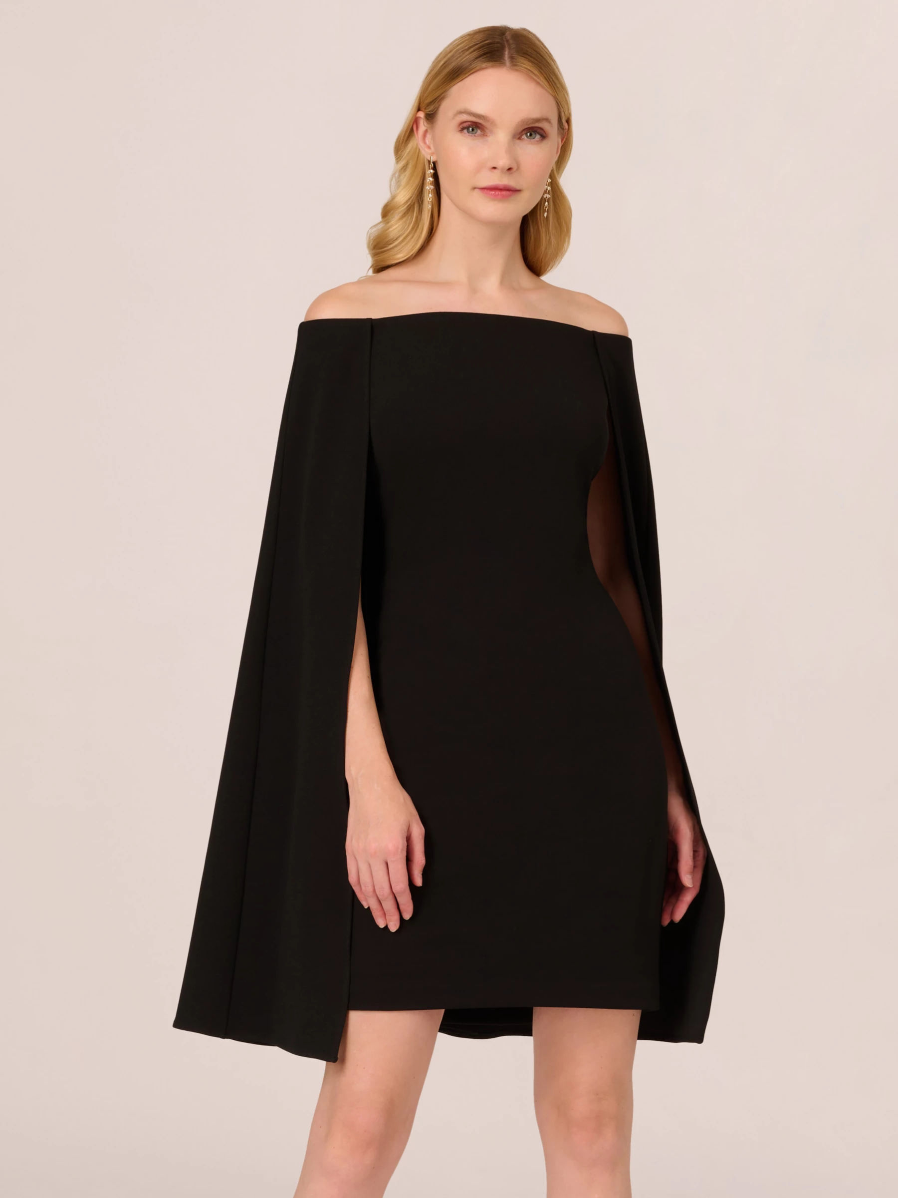 Adrianna Papell Off Shoulder Cape Mini Dress Black 143.65