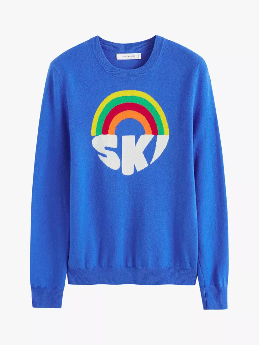 Chinti Parker Skiscape Wool Cashmere Blend Slogan Jumper Blue