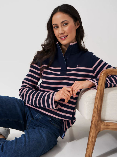 Crew Clothing Half Button Funnel Neck Sweatshirt, Navy/Multi