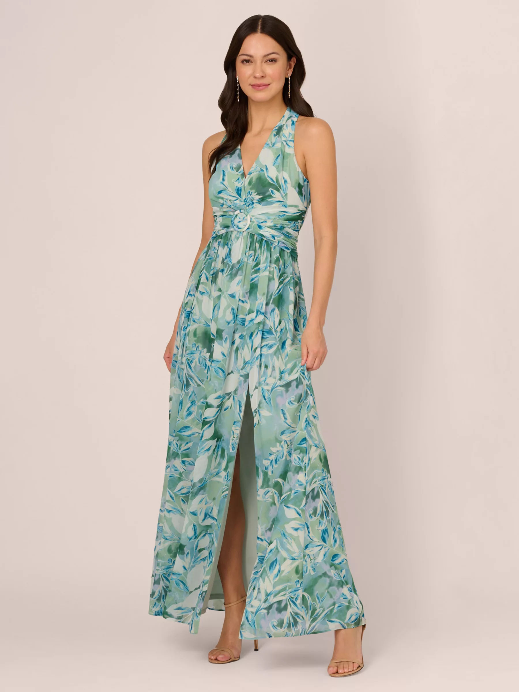 Adrianna Papell Chiffon Leaf Maxi Dress Slate 199.20