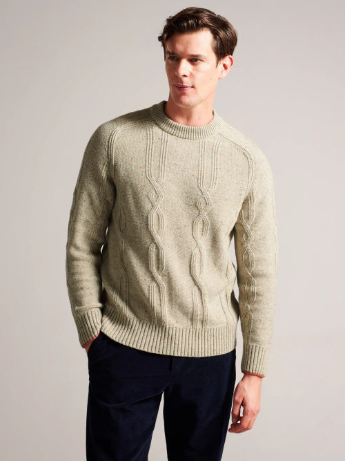 Long Sleeve Wool Crew Neck Knit - Natural, Knitwear