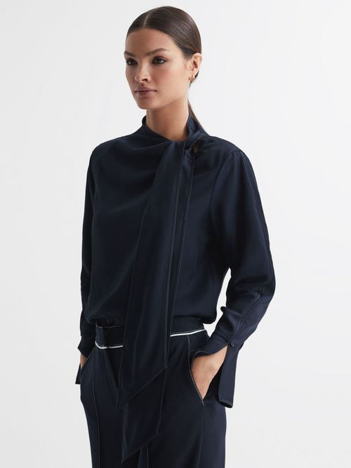 Reiss Hazel Tie Neck Blouse,...