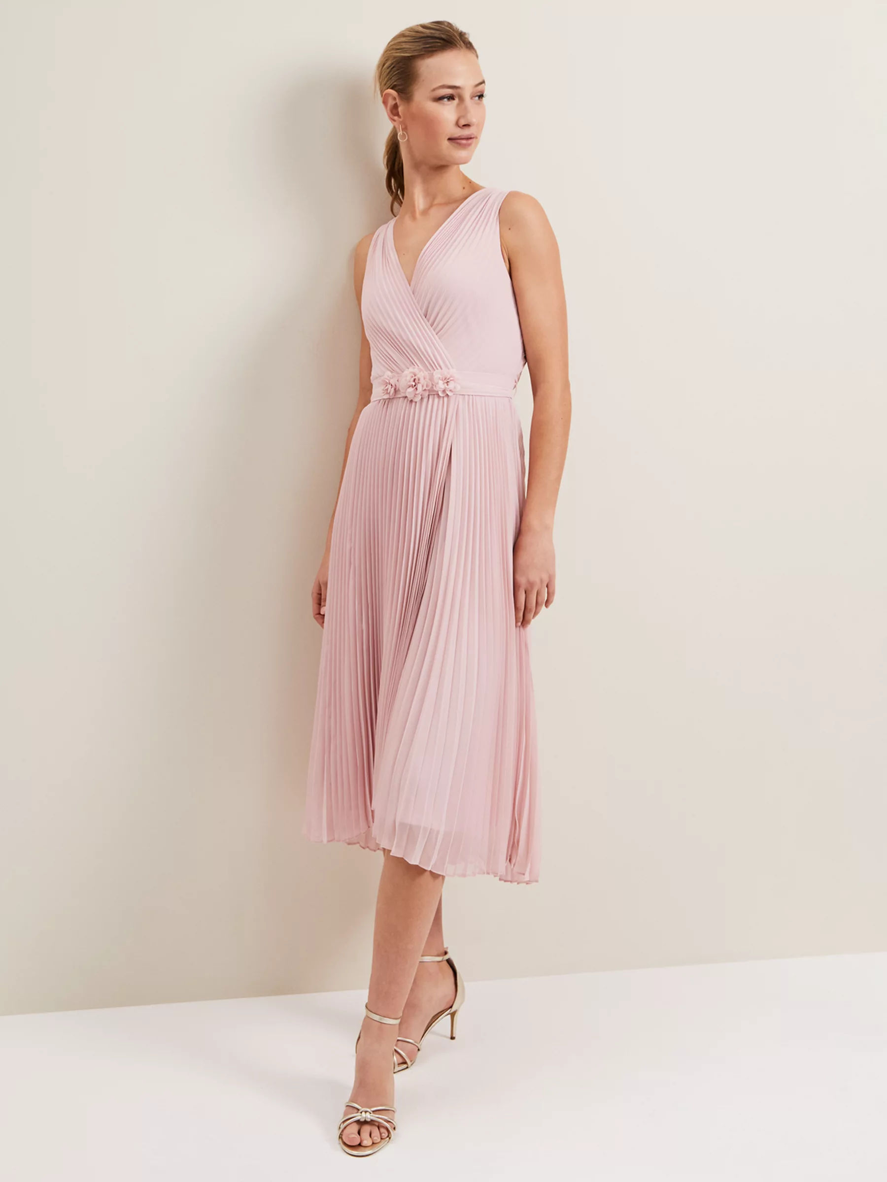 Phase Eight Petite Adeline Lace Bodice Midi Dress, Antique Rose | £189.00 |  Buchanan Galleries