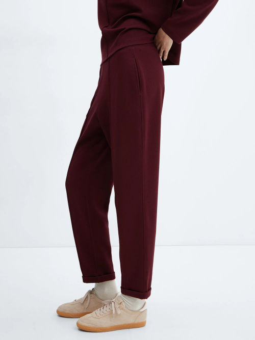 Mango Velvet Flared Jeans, Dark Red at John Lewis & Partners