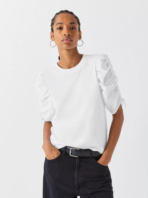 FRAME Ruched Sleeve T-Shirt