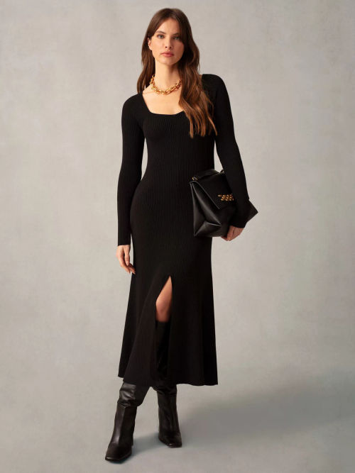 Ro&Zo Rib Knit Sweetheart Neck Midi Dress