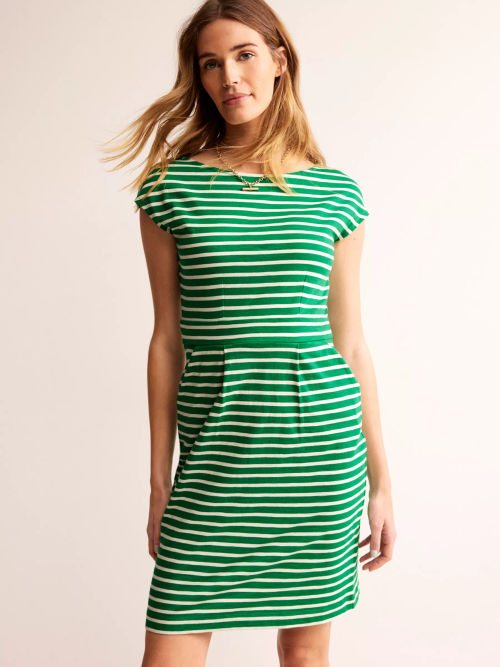 Boden Florrie Stripe Jersey Mini Dress, Green/Ivory