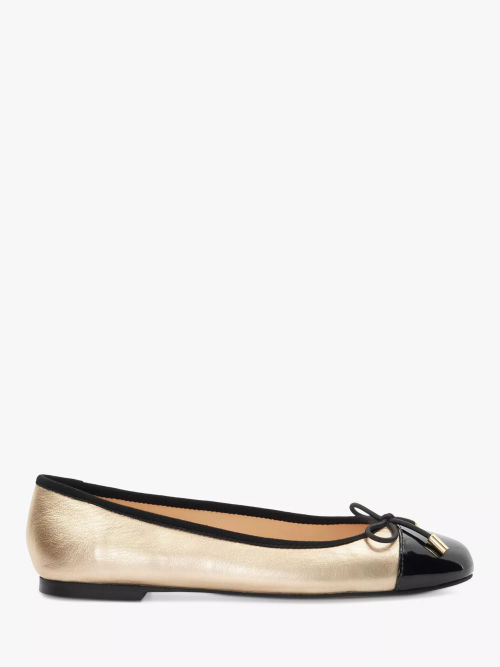 Dune Highest Leather Contrast Ballet Pumps, Gold