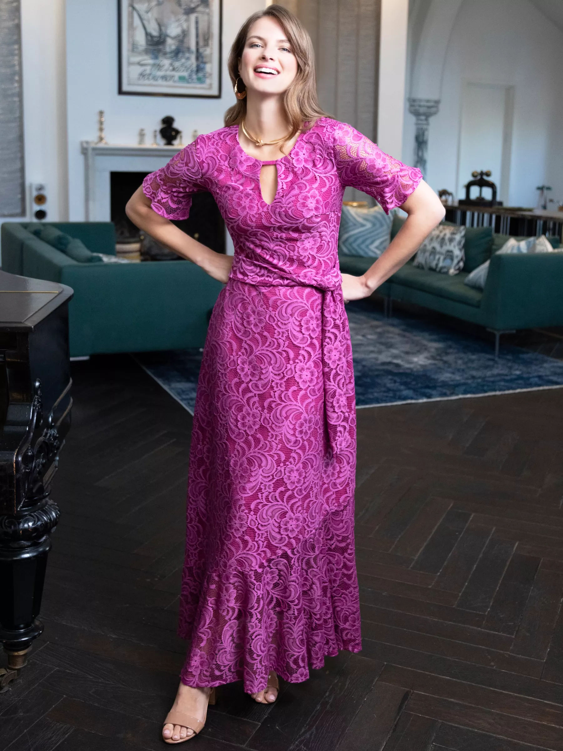 Mauve Lace Maxi Dress