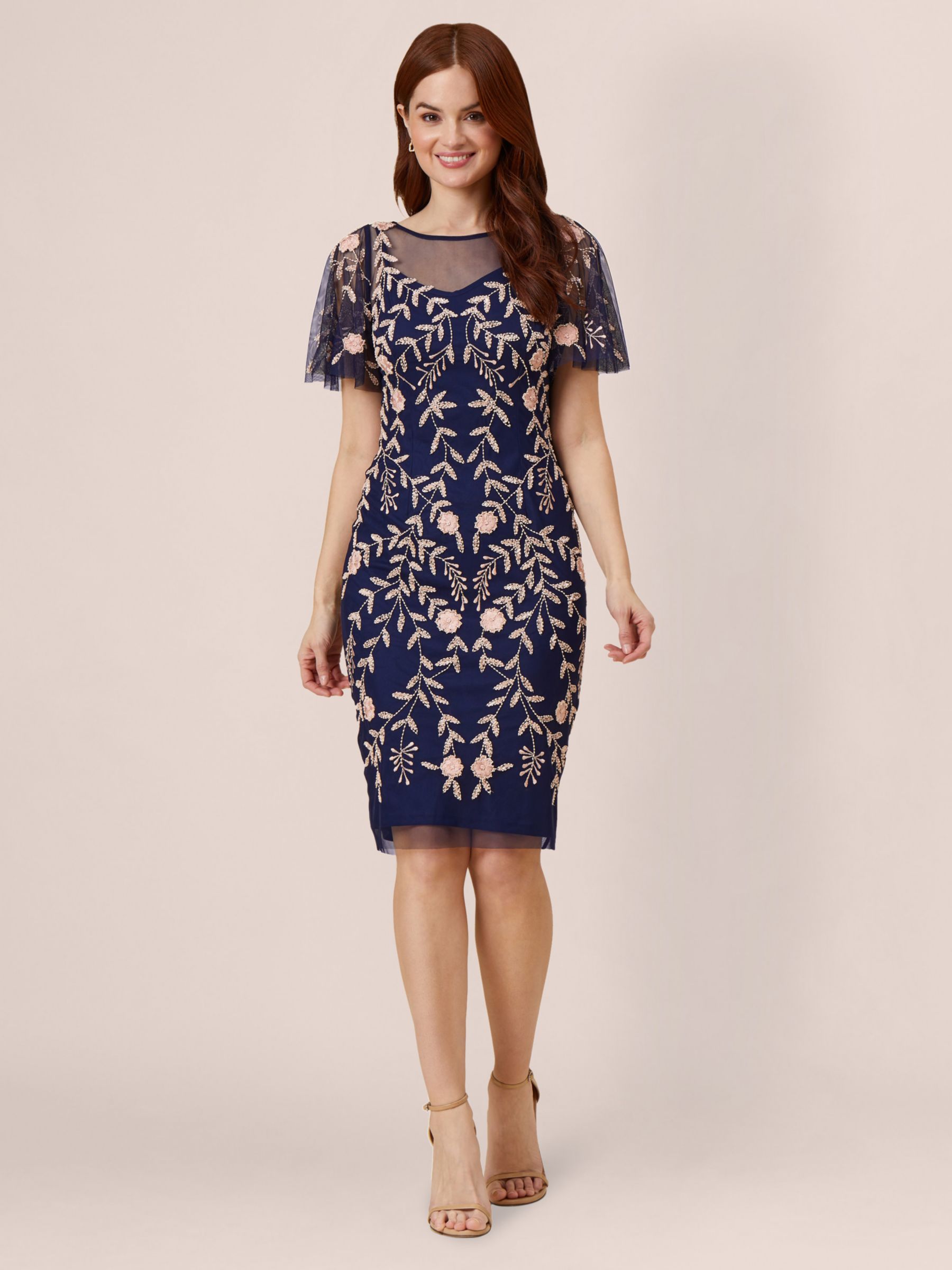 Adrianna Papell Beaded Short Dress Navy Blush 207.20