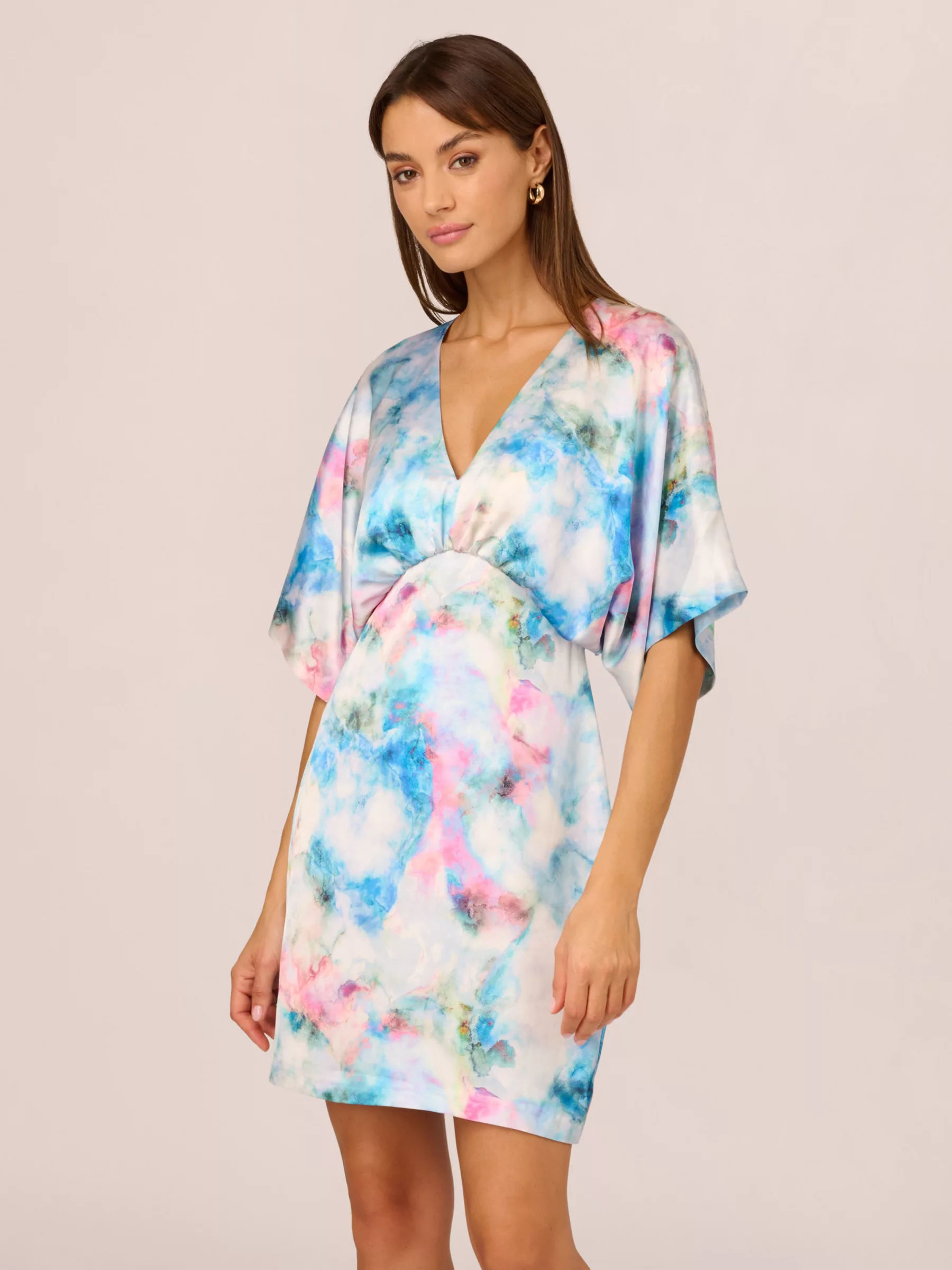 Adrianna Papell Sateen Kimono Mini Dress Blue Multi 148.00