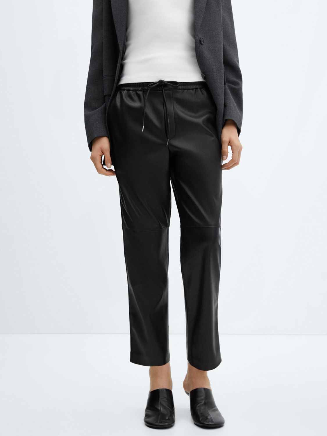 MANGO Straight-Fit Leather Trousers in Black | Endource