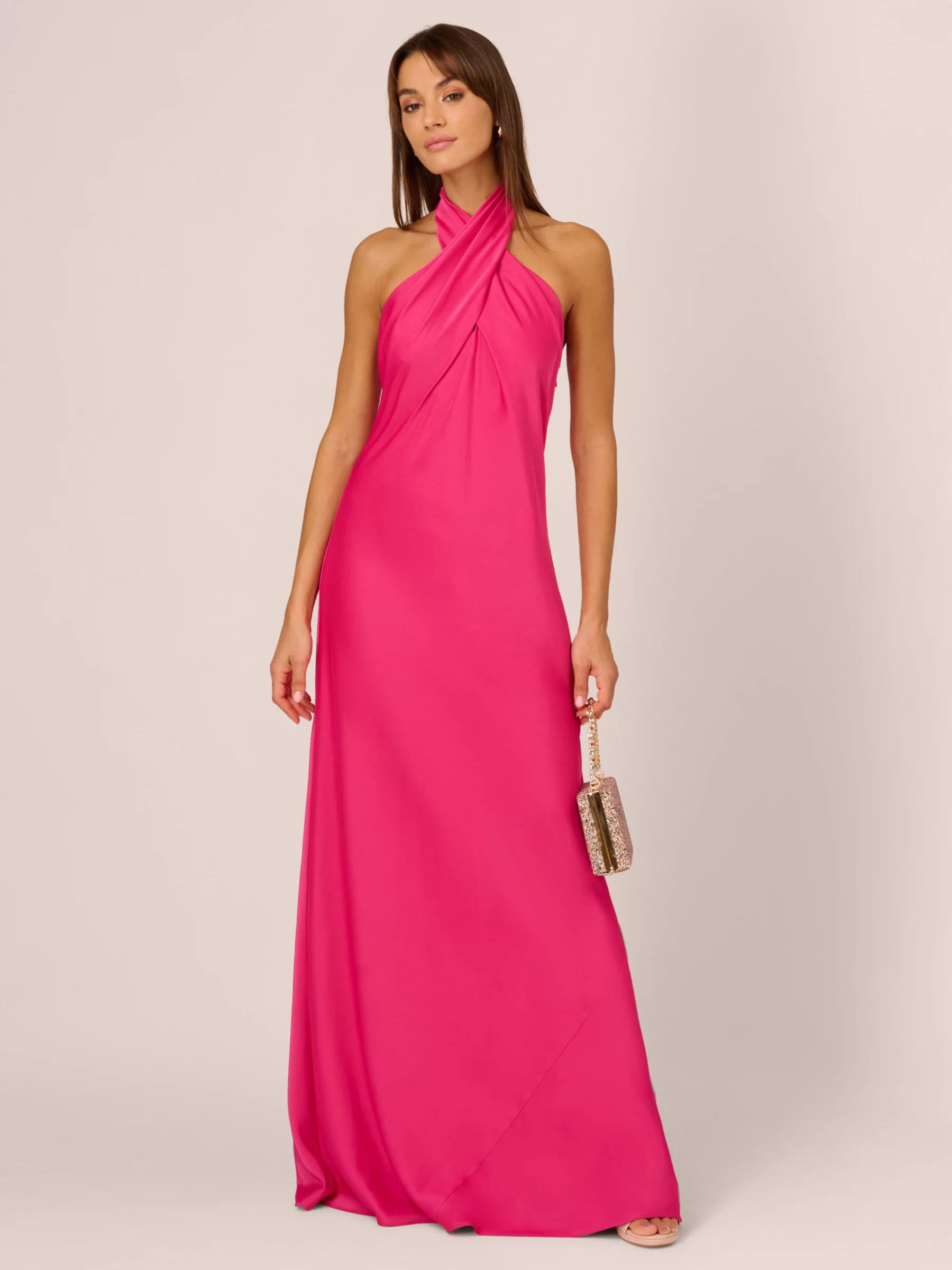 Adrianna by Adrianna Papell Halterneck Stretch Satin Maxi Dress