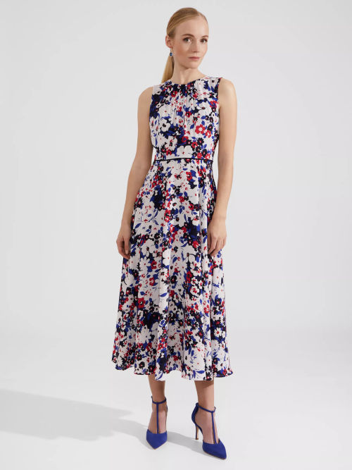 Hobbs Carly Floral Print Midi Dress, Navy/Multi