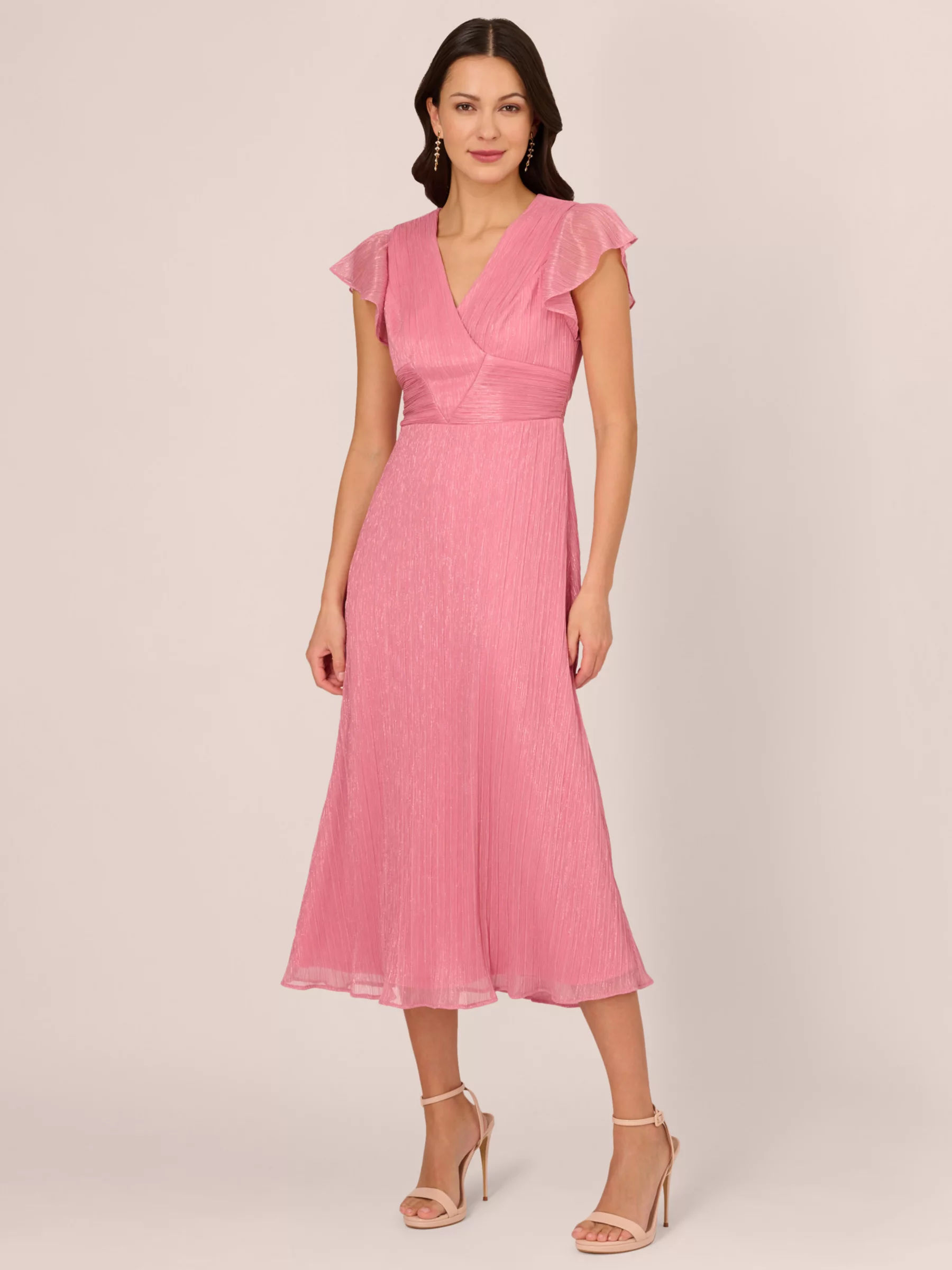 Adrianna Papell Midi Crinkle Mesh Dress Faded Rose 151.20