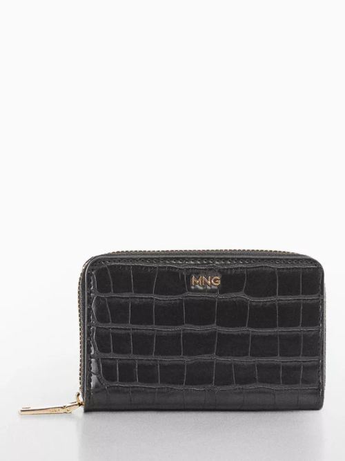 Mango Leonor Croc Purse, Black