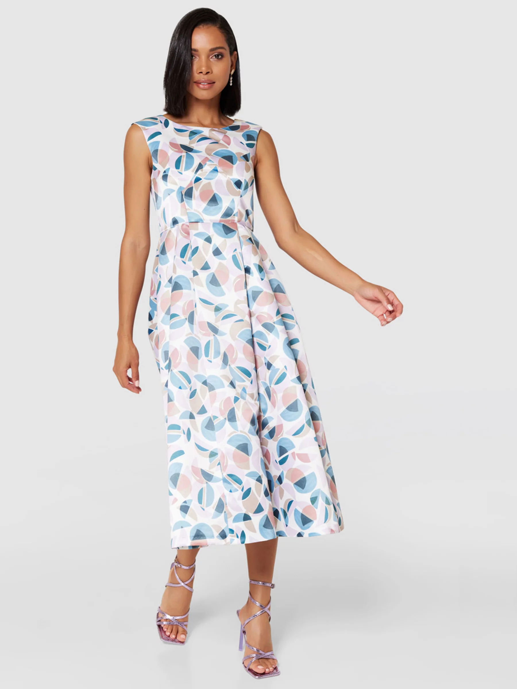 abstract print sleeveless midi dress