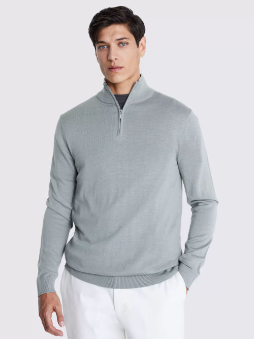 Moss Merino Wool Blend Zip...