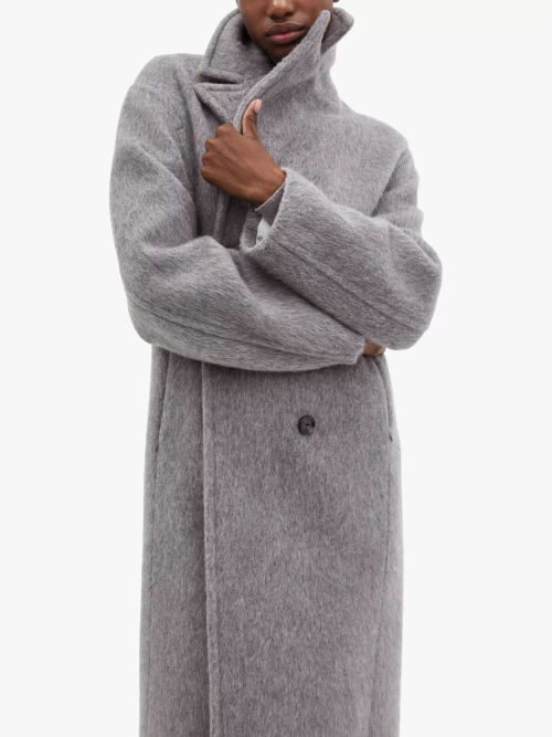 HUSH Long Wool Blend Trench Coat, Grey at John Lewis & Partners