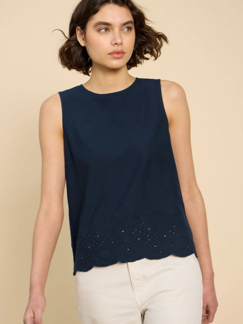 White Stuff Silvia Broderie Detail Sleeveless Top