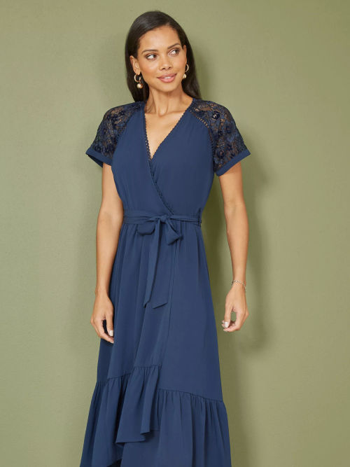 Yumi Lace Wrap Midi Dress,...