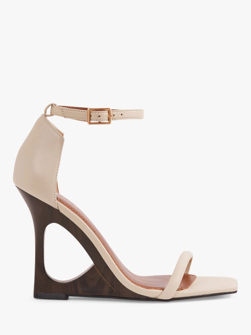 WHITE WEDGE HEELS, Leather Heels, Ankle-wrap Sandals, White