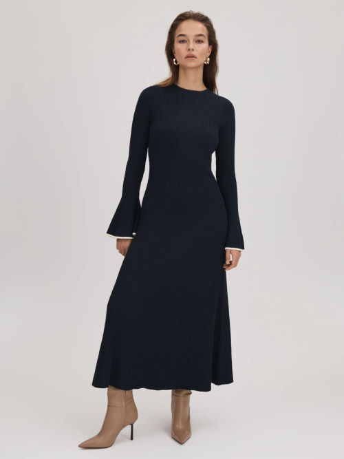 FLORERE Fluted Cuff Knit Midi...