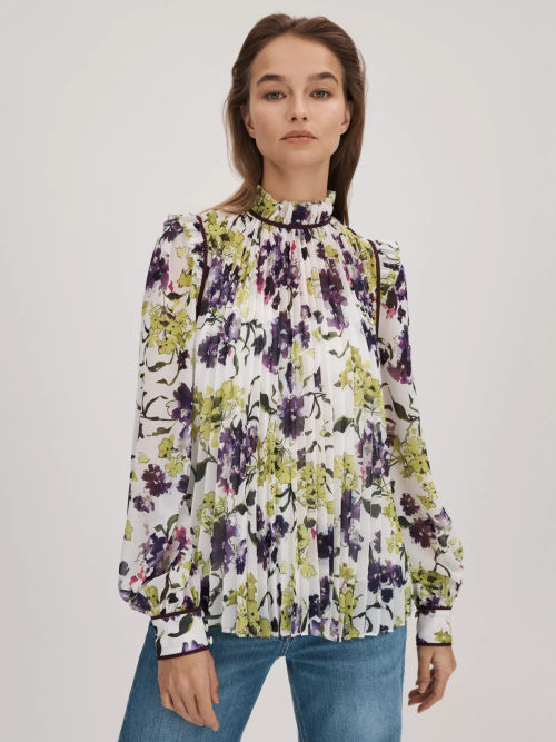 FLORERE Floral Print Pleated...