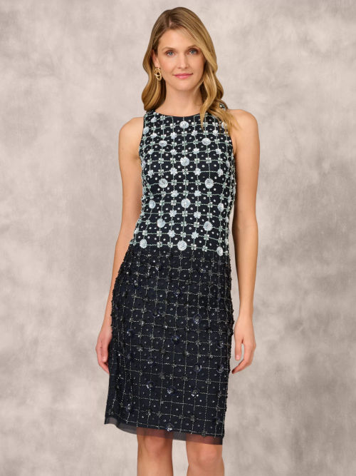 Adrianna Papell Floral Lace Combo Sheath Dress, Navy at John Lewis &  Partners